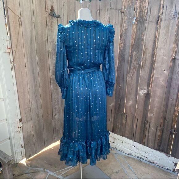 Misa Gabriella Ruffle Midi Dress Holiday Teal Size XS - Picture 15 of 16
